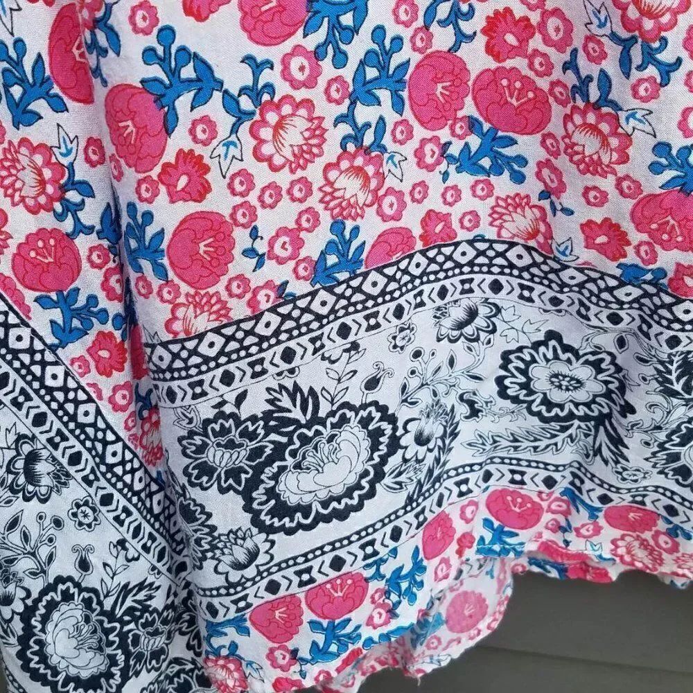 Behind the Seams Red/Blue Boho Bat Wing Peasant Top ck measurements - Picture 8 of 11
